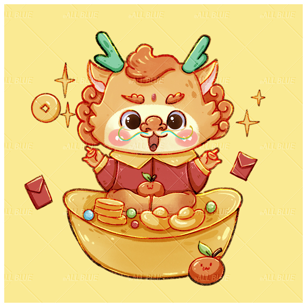 小动物龙年描边风可爱拟人ip形象