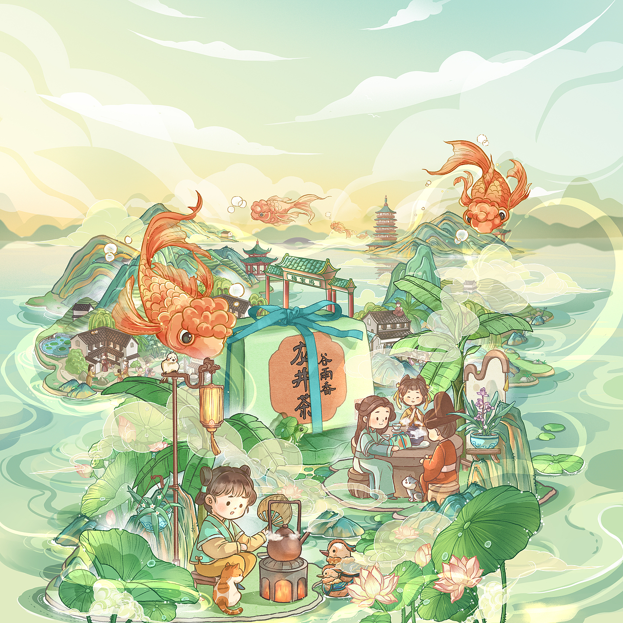 端午&618年中大促 卢正浩x青白东方茶铺视觉插画展示（图ZMzA4MDYzOTY4） - 商业插画 - 站酷设计师插画师Tomoyo原创素材 - 站酷ZCOOL