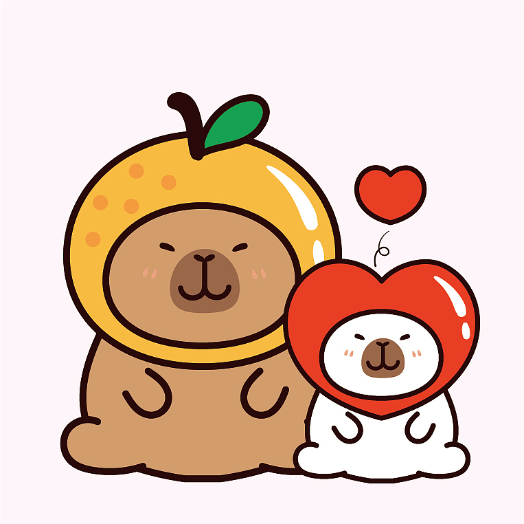 卡皮巴拉水豚萌萌IP卡通形象插画表情包设计水果系列