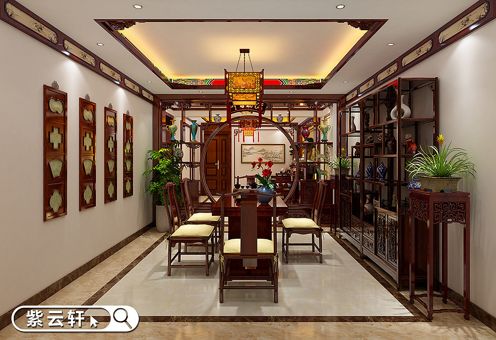 紫云轩别墅茶室书房中式装修效果图