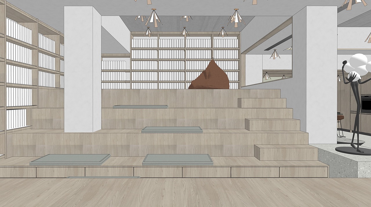 现代咖啡厅书吧SU模型下载