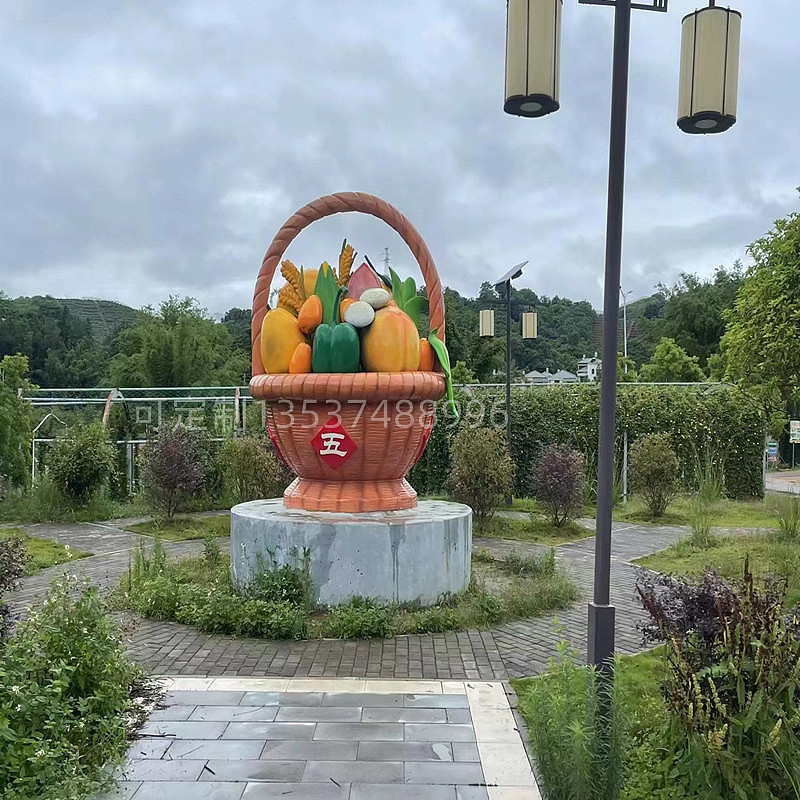 乡村振兴农业文旅主题摆件大型玻璃钢蔬菜水果篮子雕塑