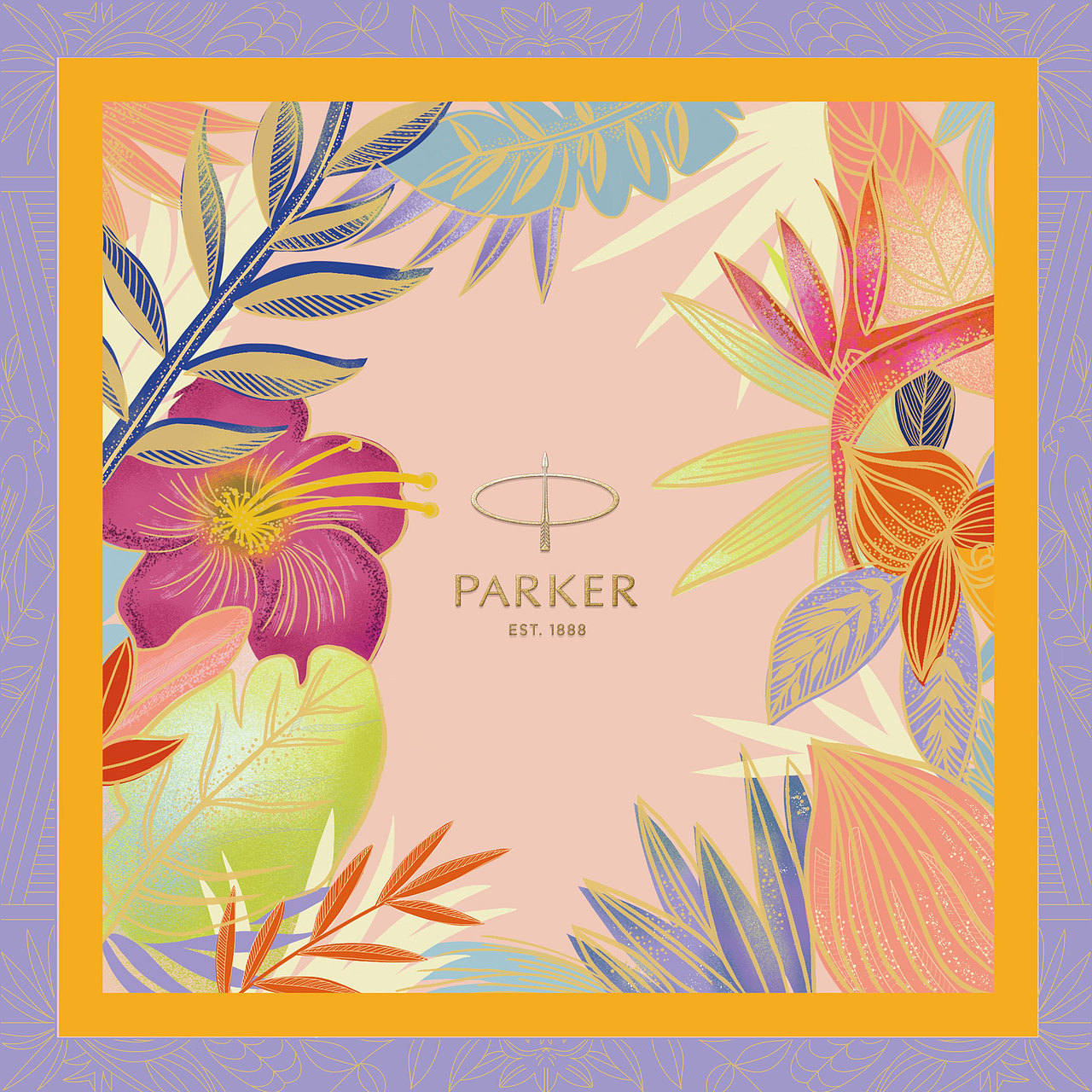 派克威雅热带风情钢笔礼盒插画