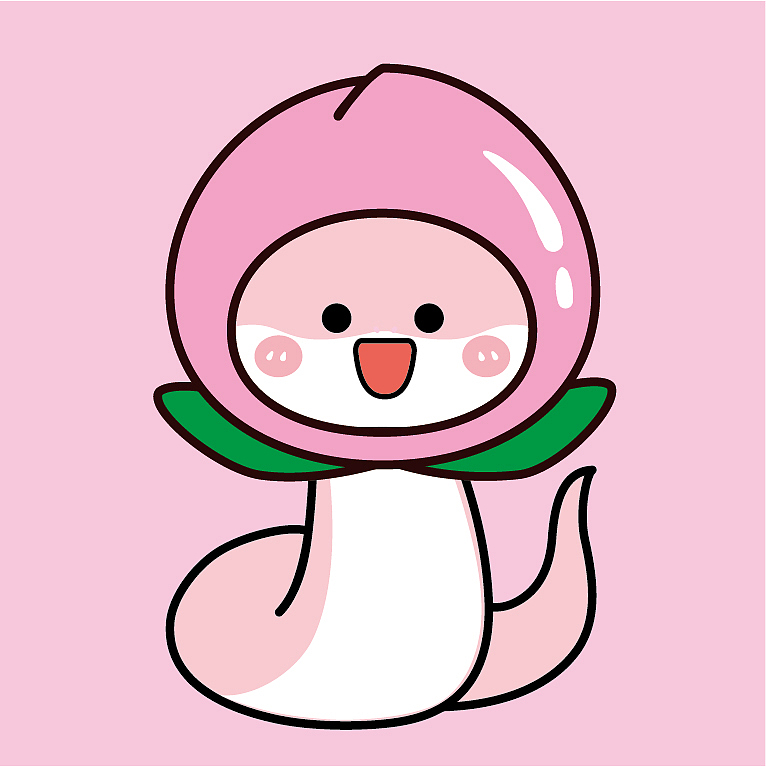 水蜜桃子蛇卡通可爱插画手绘图片素材