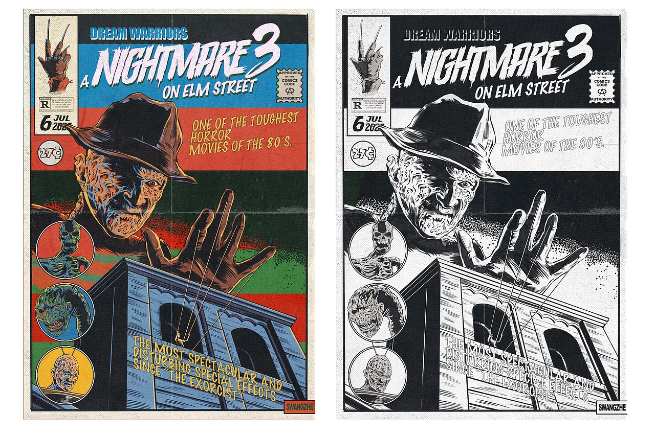 原创复古美式漫画风海报《猛鬼街3》