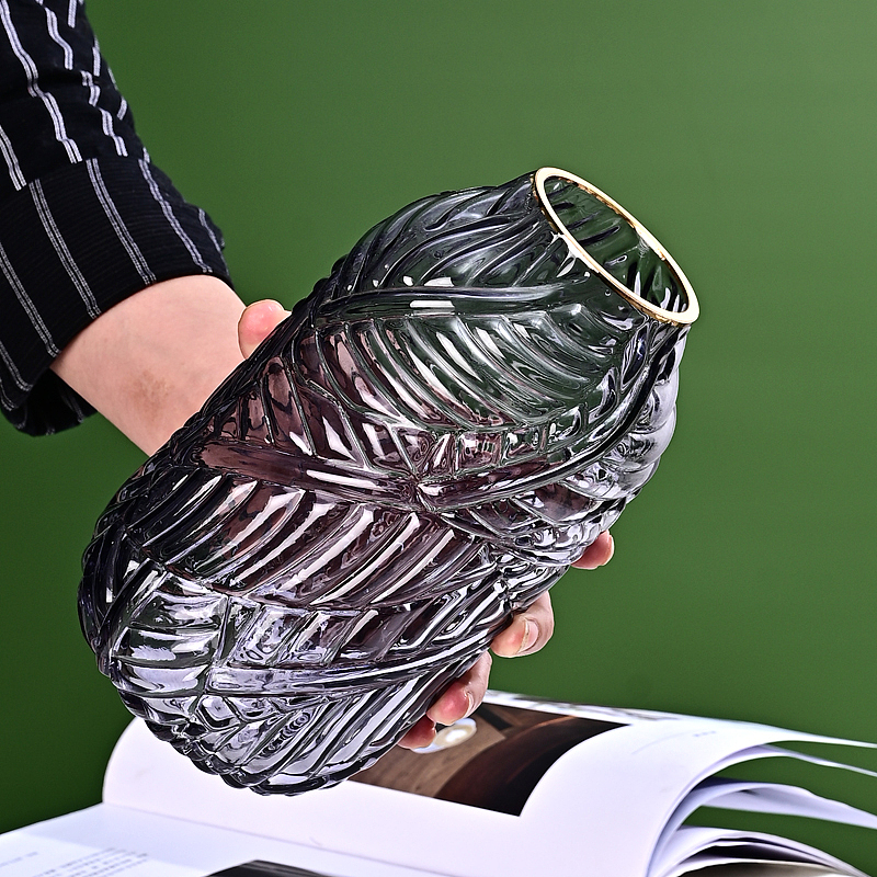 玻璃花瓶金边绿色灰色花瓶的拍摄主图设计详情设计