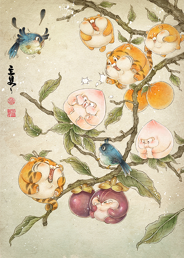 虎桔国风插画系列（二）（图ZMzA3MTI0NDE2） - 艺术插画 - 站酷设计师透明人梁毅原创素材 - 站酷ZCOOL