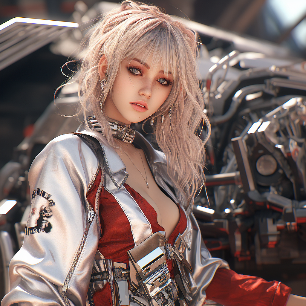 莫兰迪色系科幻机械女孩立绘