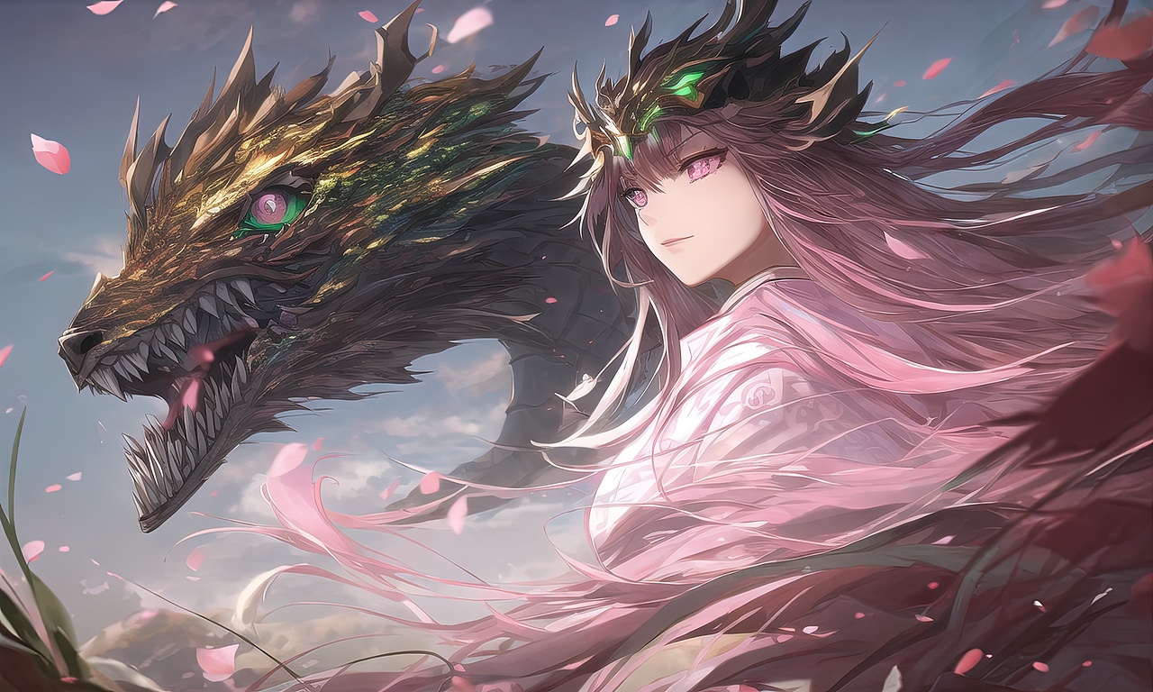 原创作品插画ai绘画龙龙娘二次元动漫中国龙ai绘图