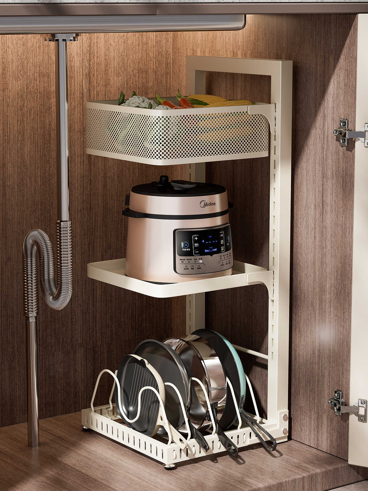 C4D建模渲染-天猫多功能锅具置物架