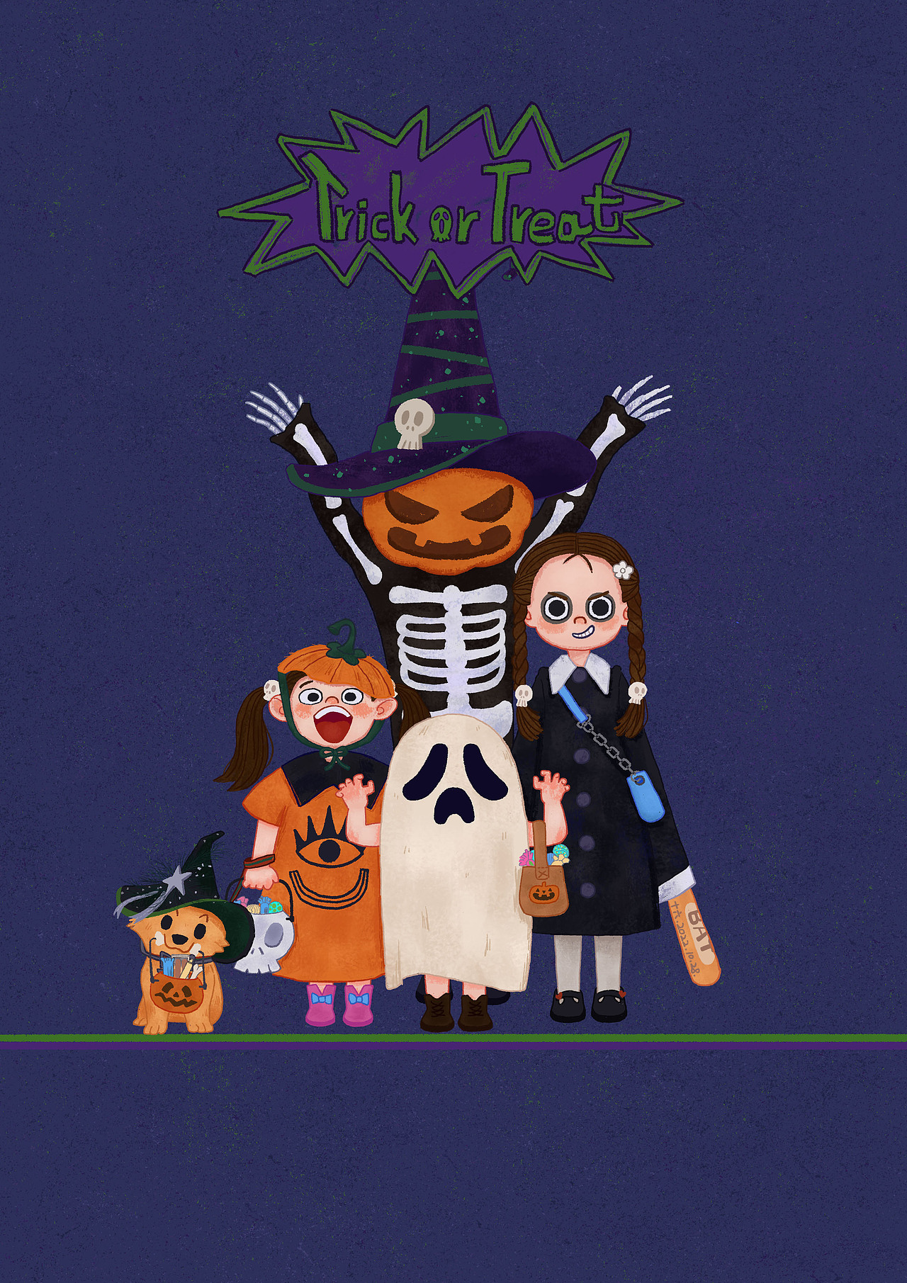 2022年万圣节“不给糖就捣蛋”儿童插画