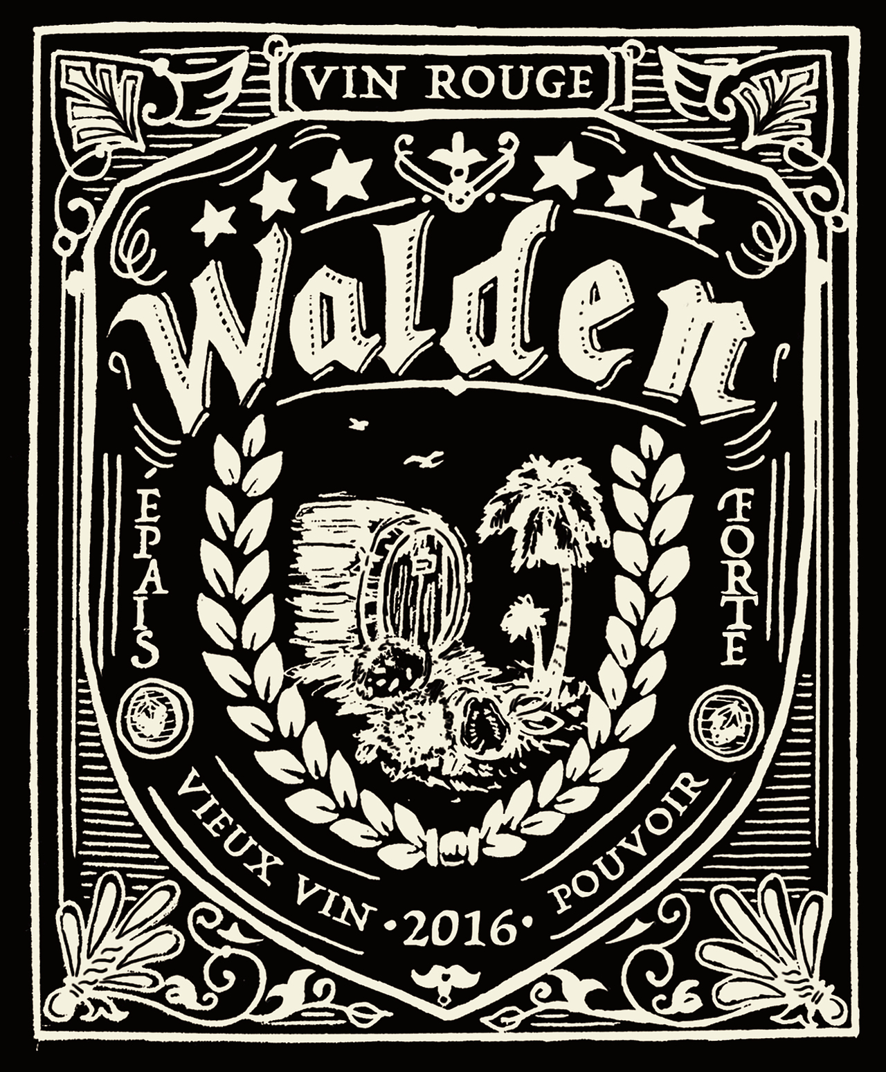 瓦尔登-酒标插画设计