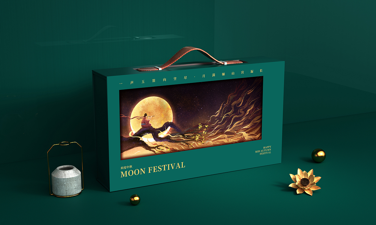 中秋礼盒 /月饼礼盒包装设计 /岩彩插画风格