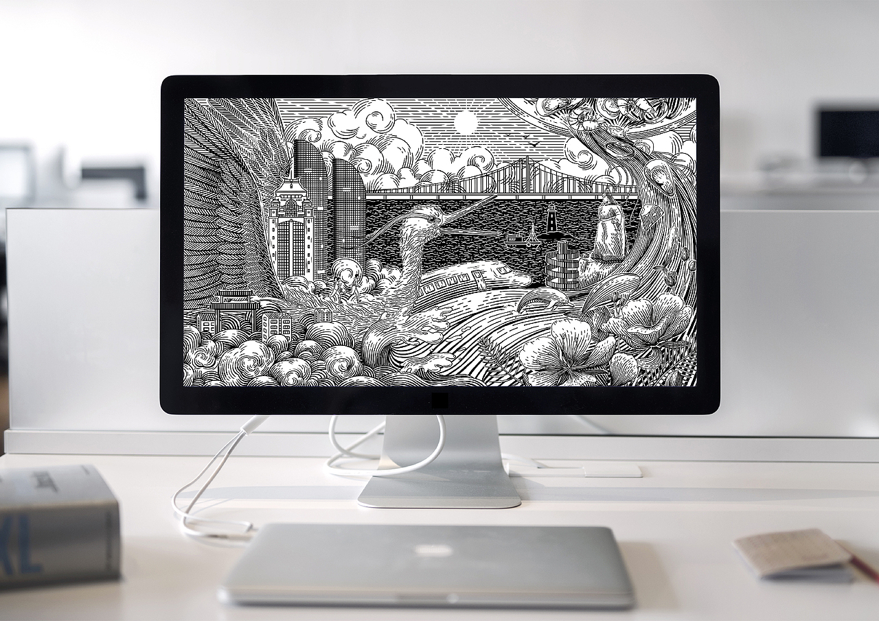 城在海上 海在城中（图ZMzQ3MjYyMTQ4） - 商业插画 - 站酷设计师梧花Echa原创素材 - 站酷ZCOOL