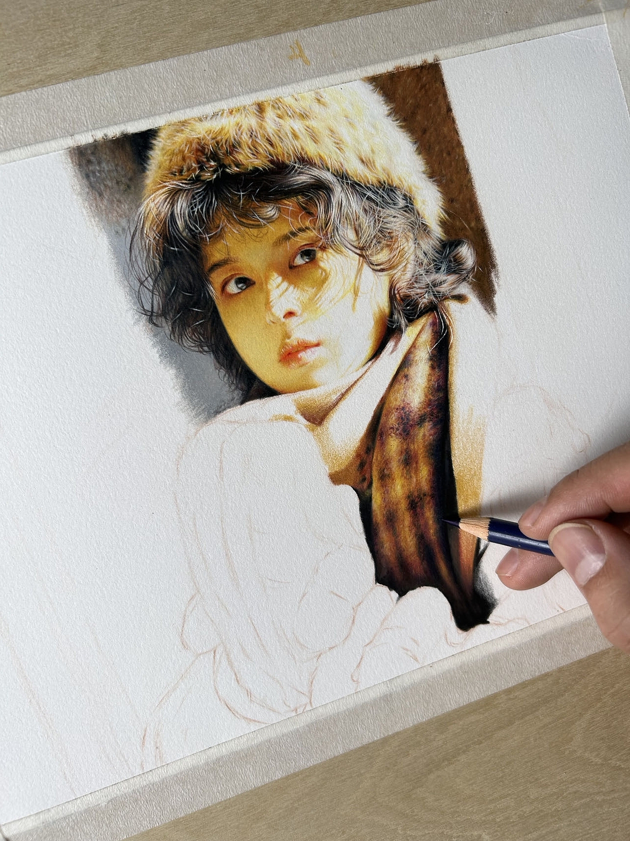 彩铅人像 - 《暖冬与复古女》