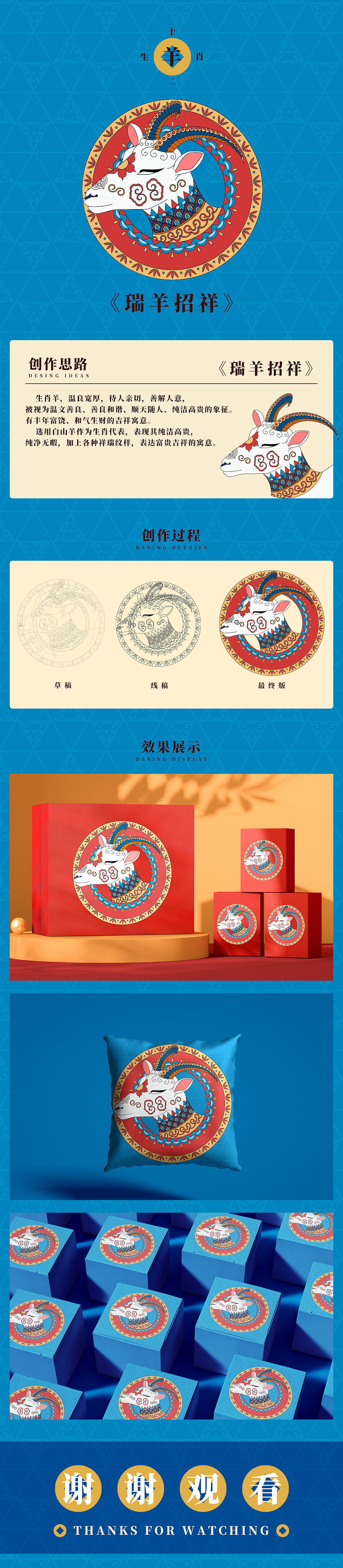 十二生肖国风系列插画-《瑞羊招祥》