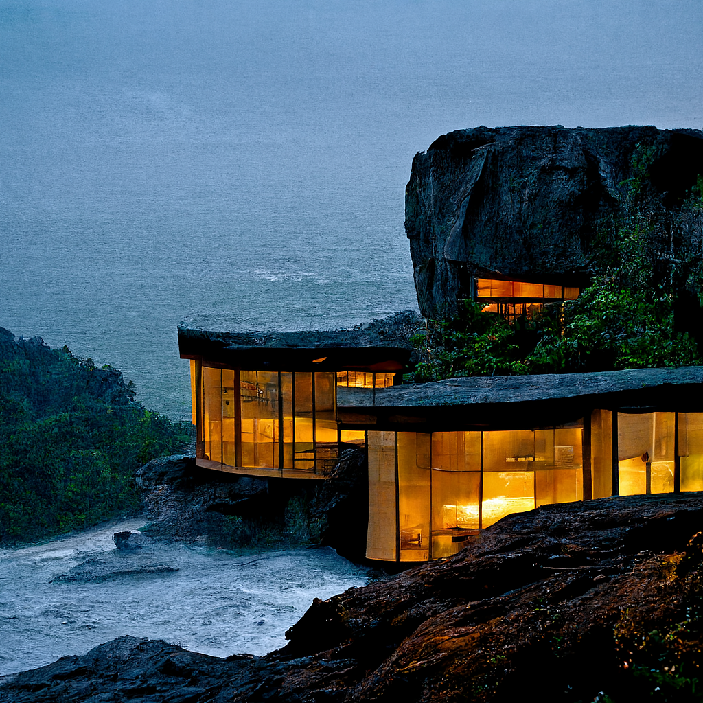 midjourney 建築 海边小屋