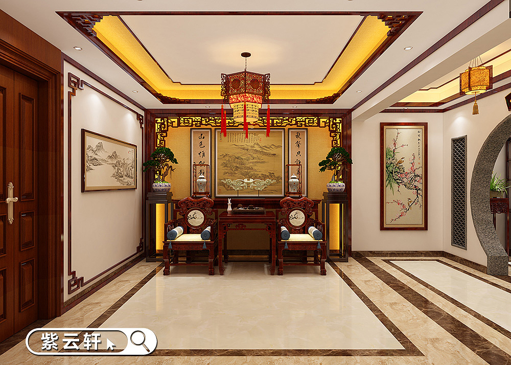 中式风格别墅装修 门厅