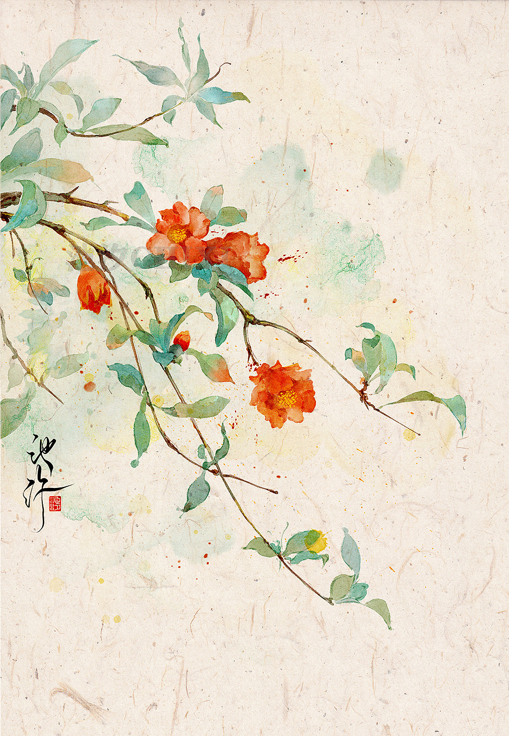 石榴花（图ZMzIyNDI1MjU2） - 商业插画 - 站酷设计师池汐CX原创素材 - 站酷ZCOOL