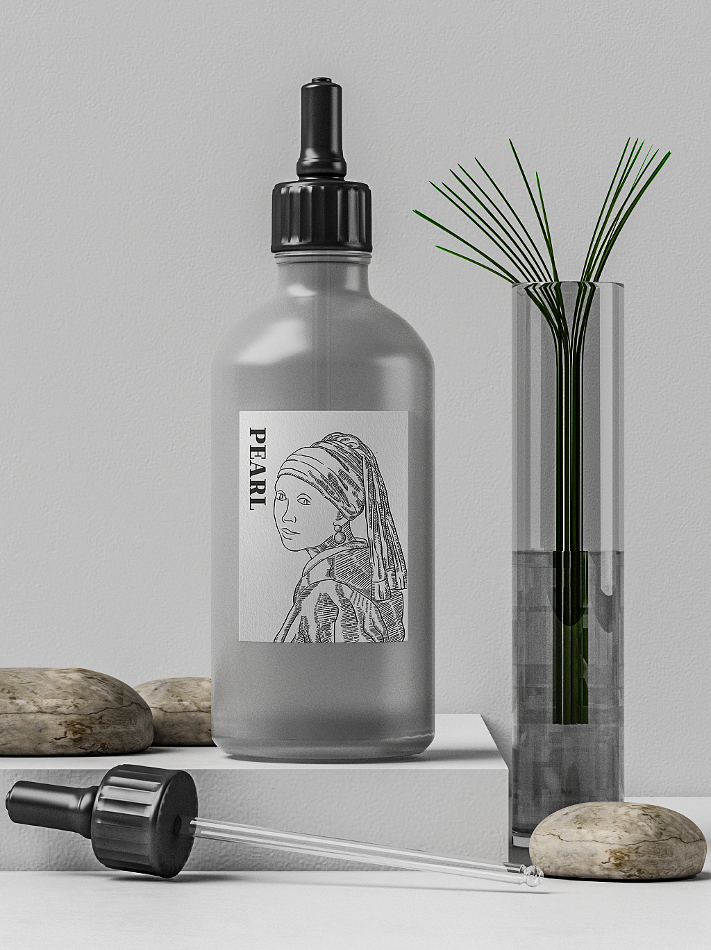 中世纪版画练习-戴珍珠耳环的少女包装设计