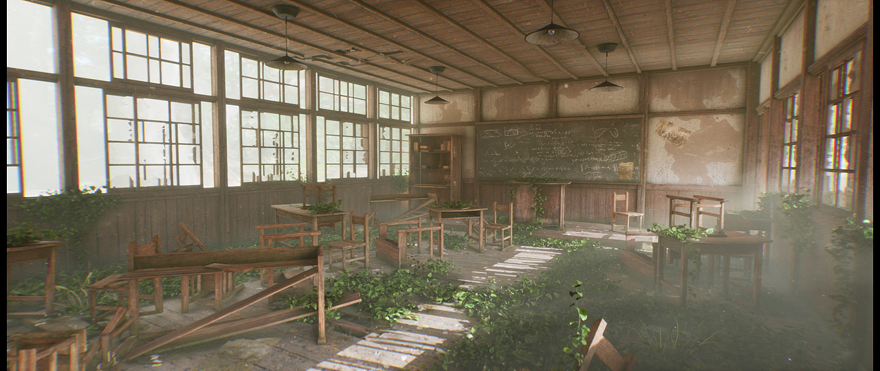 UE4废墟教室场景渲染（图ZMzE1MTY1NTky） - 场景 - 站酷设计师鲲化而为鸟原创素材 - 站酷ZCOOL