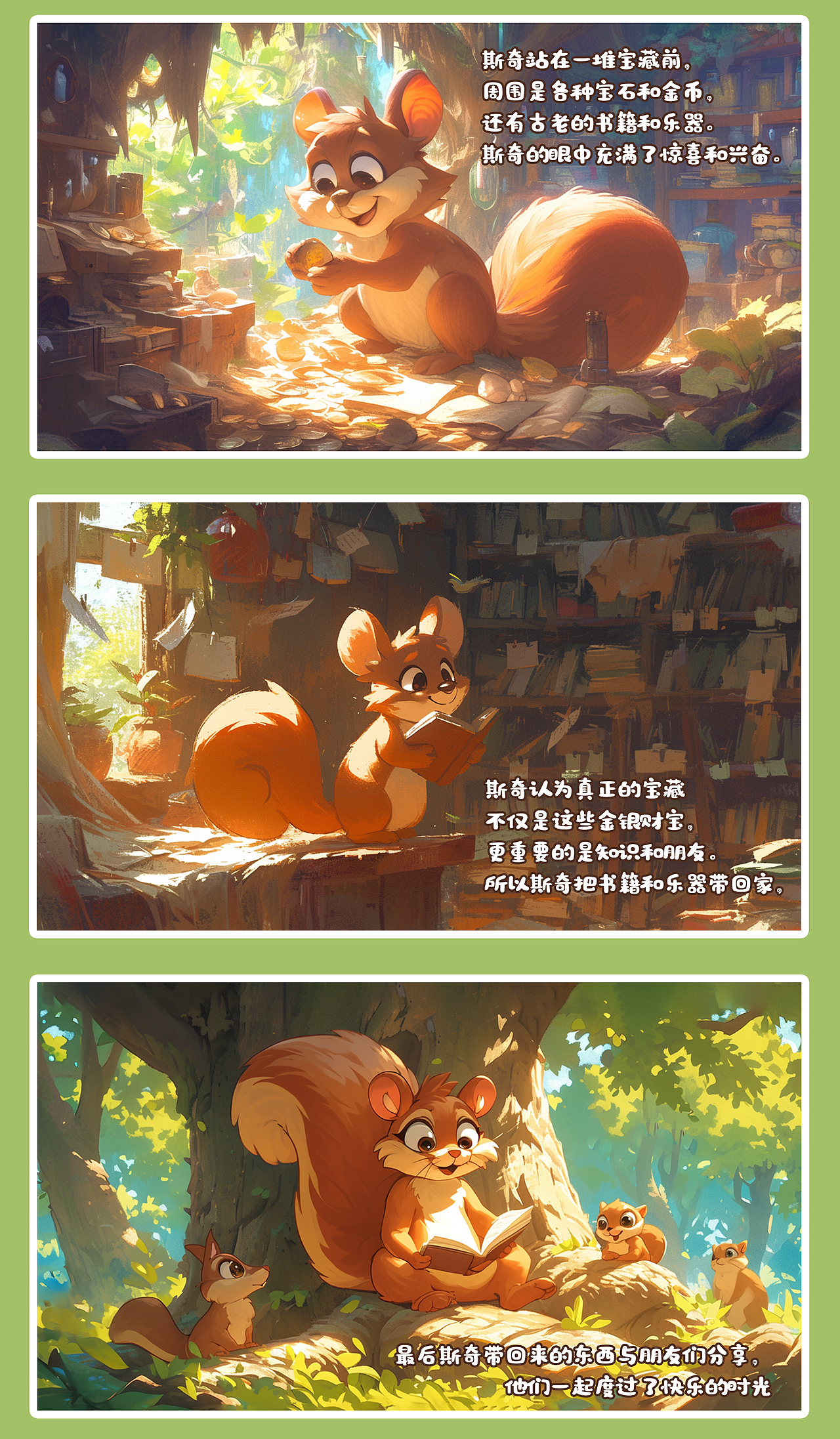 《小松鼠斯奇的寻宝之旅》-儿童绘本（图ZMzY4Nzg3MDk2） - AI作品 - 站酷设计师荔枝_小C原创素材 - 站酷ZCOOL