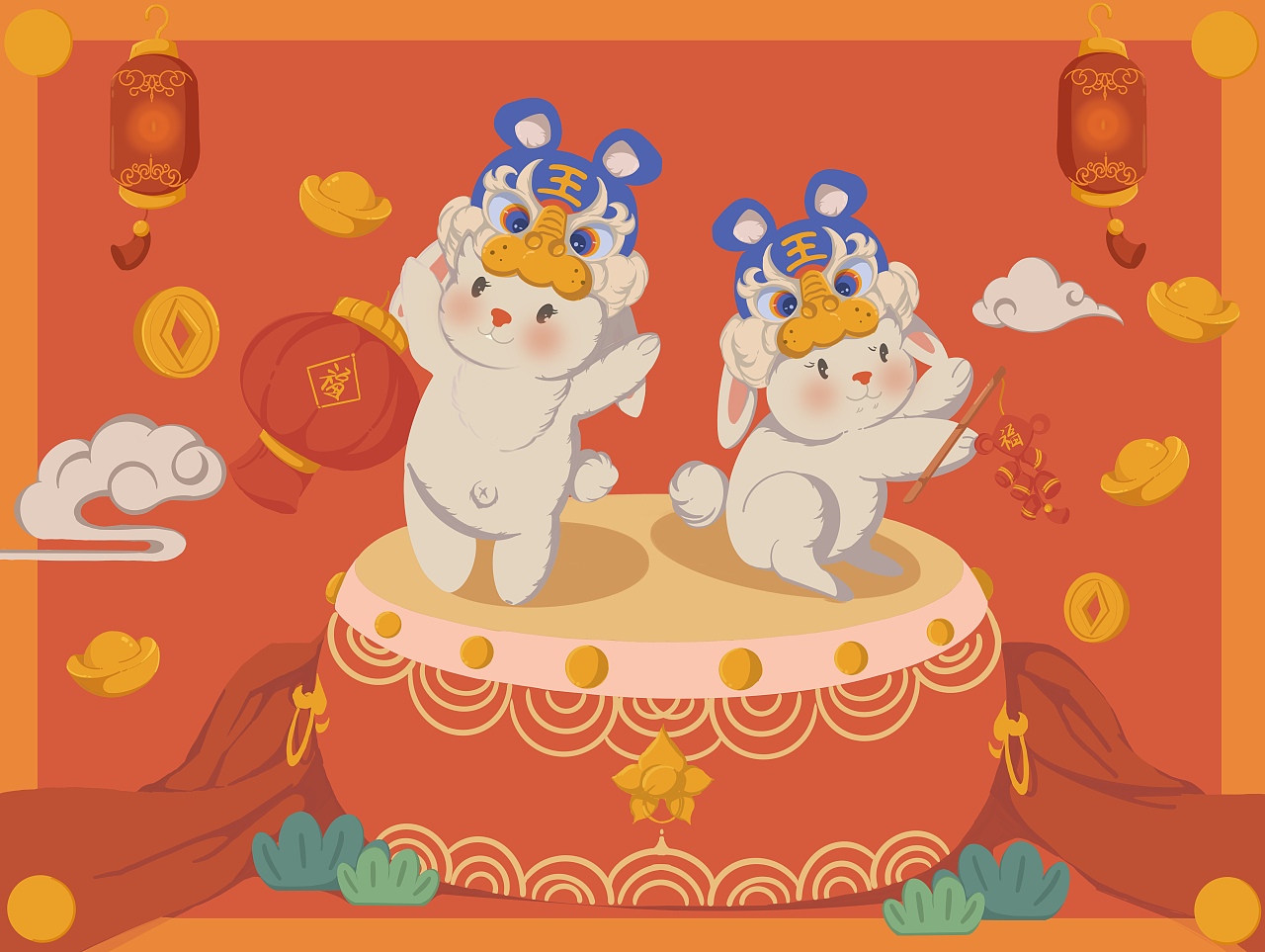 兔年新年賀圖（圖ZMzE5Nzg5Mjg0） - 兒童插畫(huà) - 站酷設(shè)計(jì)師媛圈圈圈圈原創(chuàng)素材 - 站酷ZCOOL