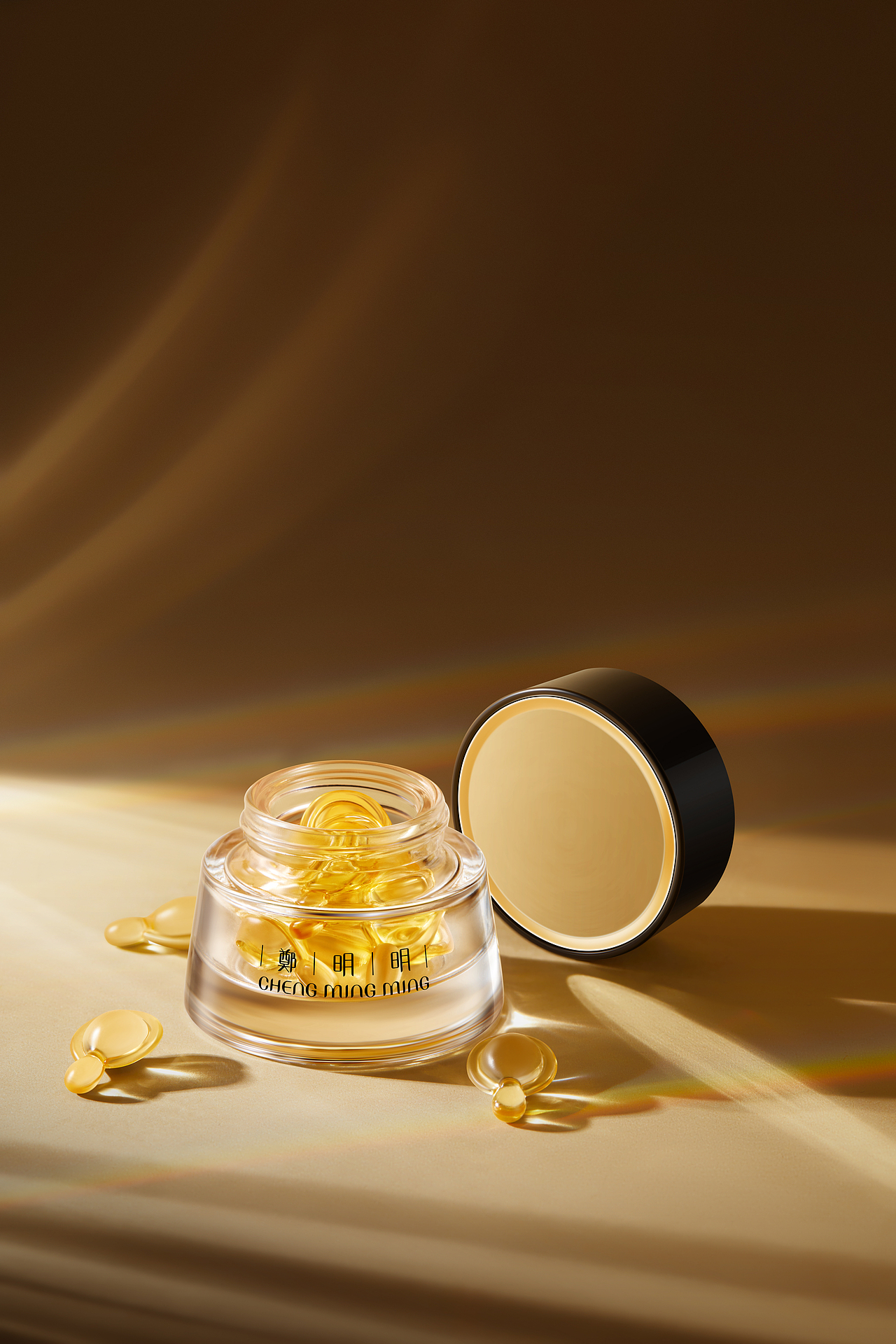 化妆品,护肤品,胶囊油产品拍摄,折射光。