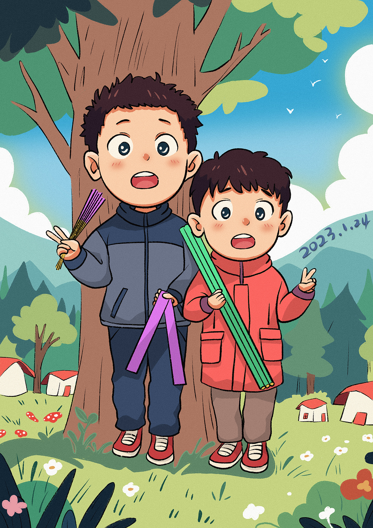 我把你畫成畫——兄弟2023（圖ZMzY4OTU2NDE2） - 兒童插畫 - 站酷設(shè)計師家有二熊原創(chuàng)素材 - 站酷ZCOOL