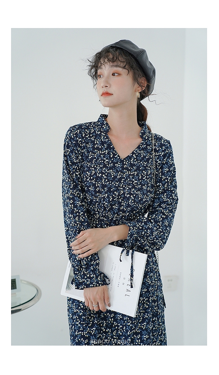 女装长袖碎花长款连衣裙女法式小众