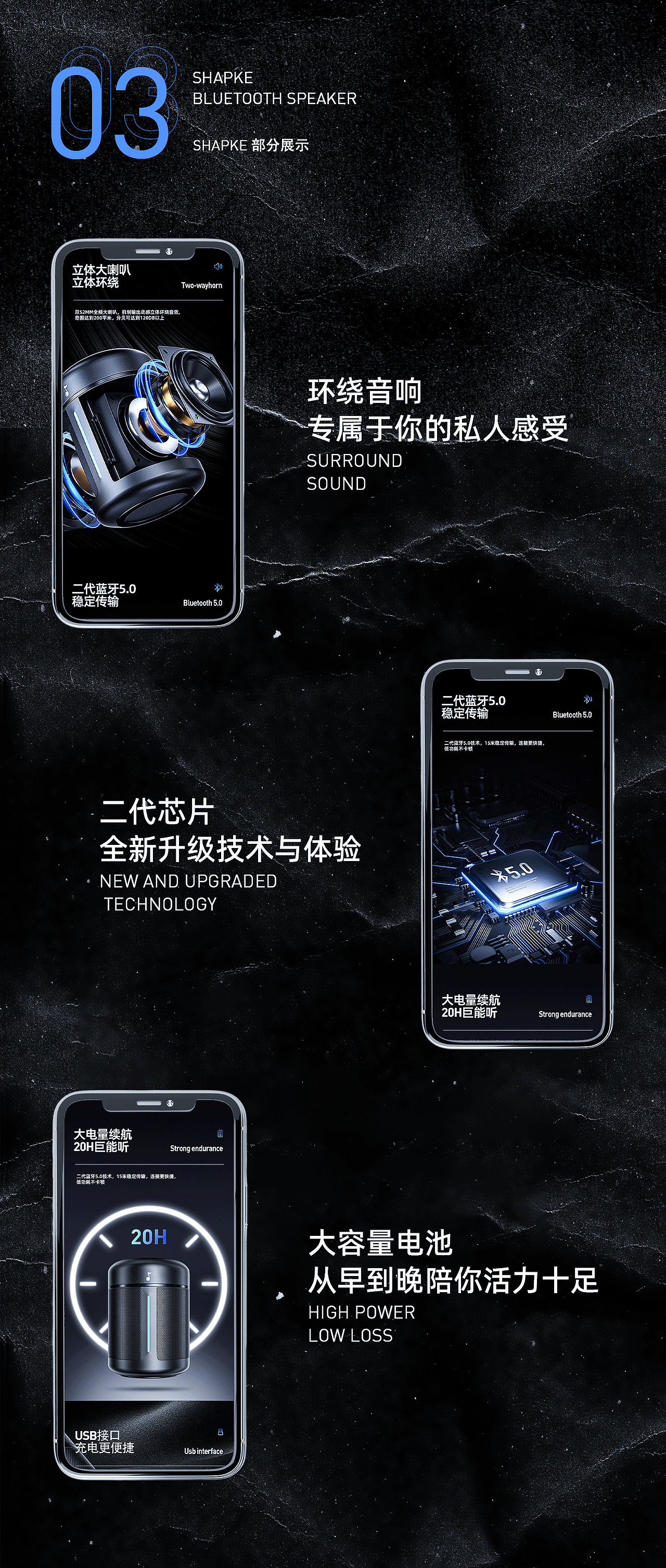 SHAPKE系列 智能蓝牙音箱详情页设计全案