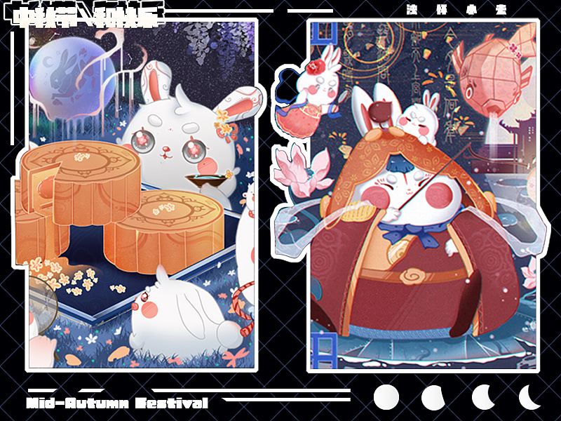 [中秋节]ㄧ冷兔中秋节×萌萌的插画系列『经典国潮风』（图ZMzEyNTg3NjA0） - 商业插画 - 站酷设计师浊怀小去原创素材 - 站酷ZCOOL