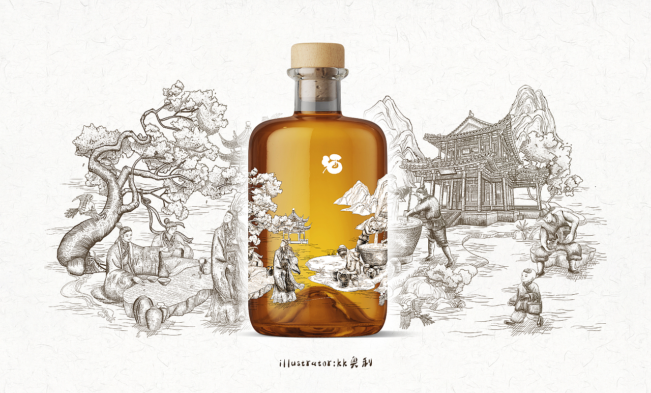 酒包装设计 | 版画风格插画