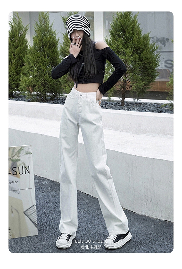 模特拍摄 高腰阔腿牛仔长裤