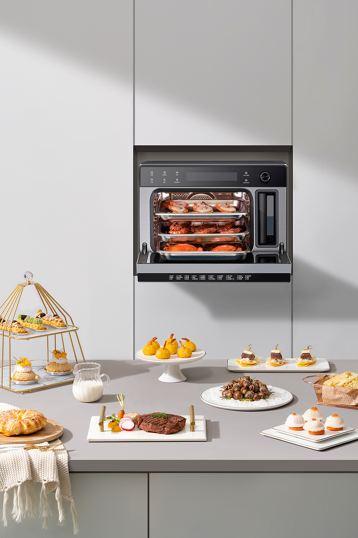 优雅简约白色场景/小家电/厨电蒸烤箱实景拍摄