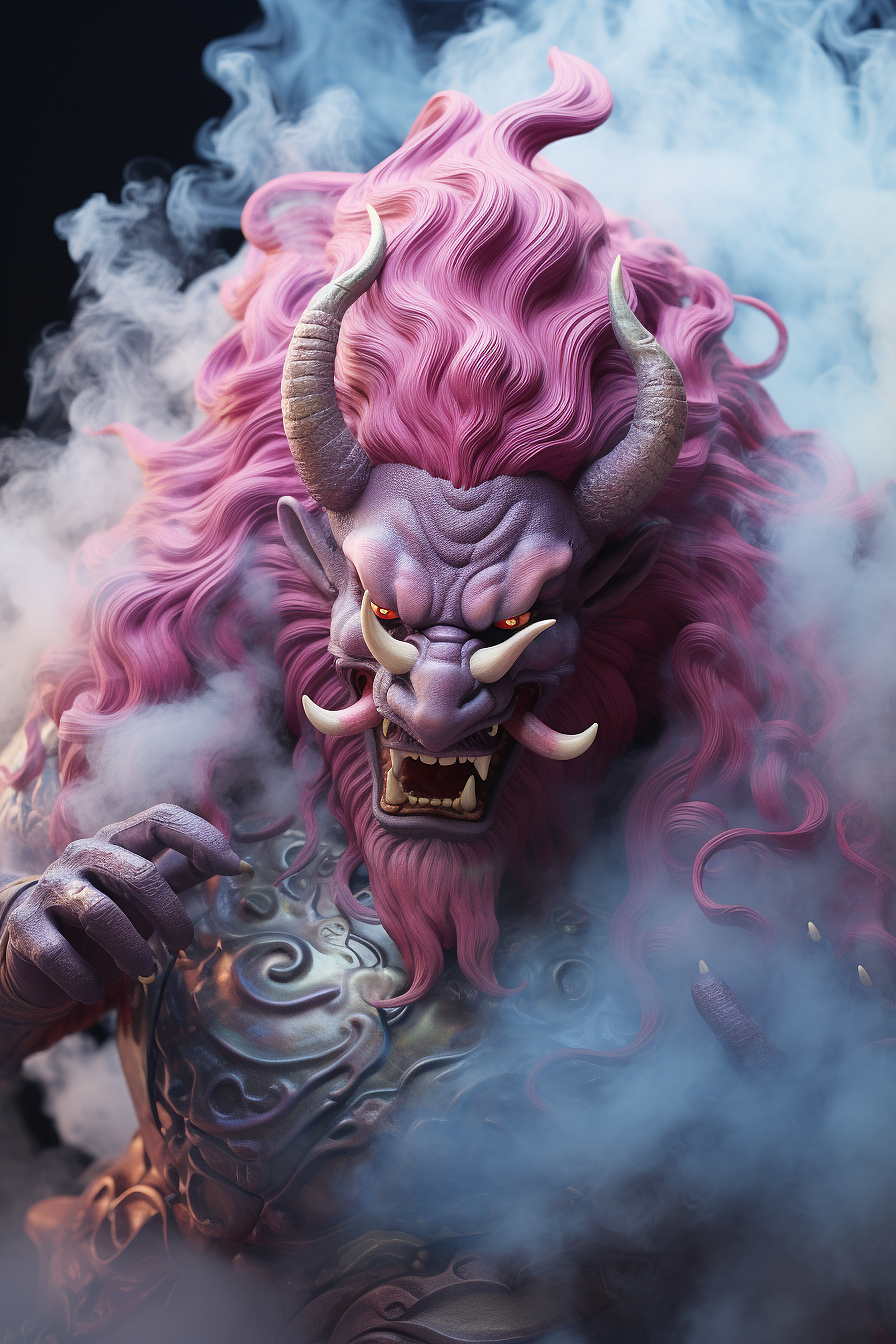 超写实动物插画风格的紫色烟雾魔鬼