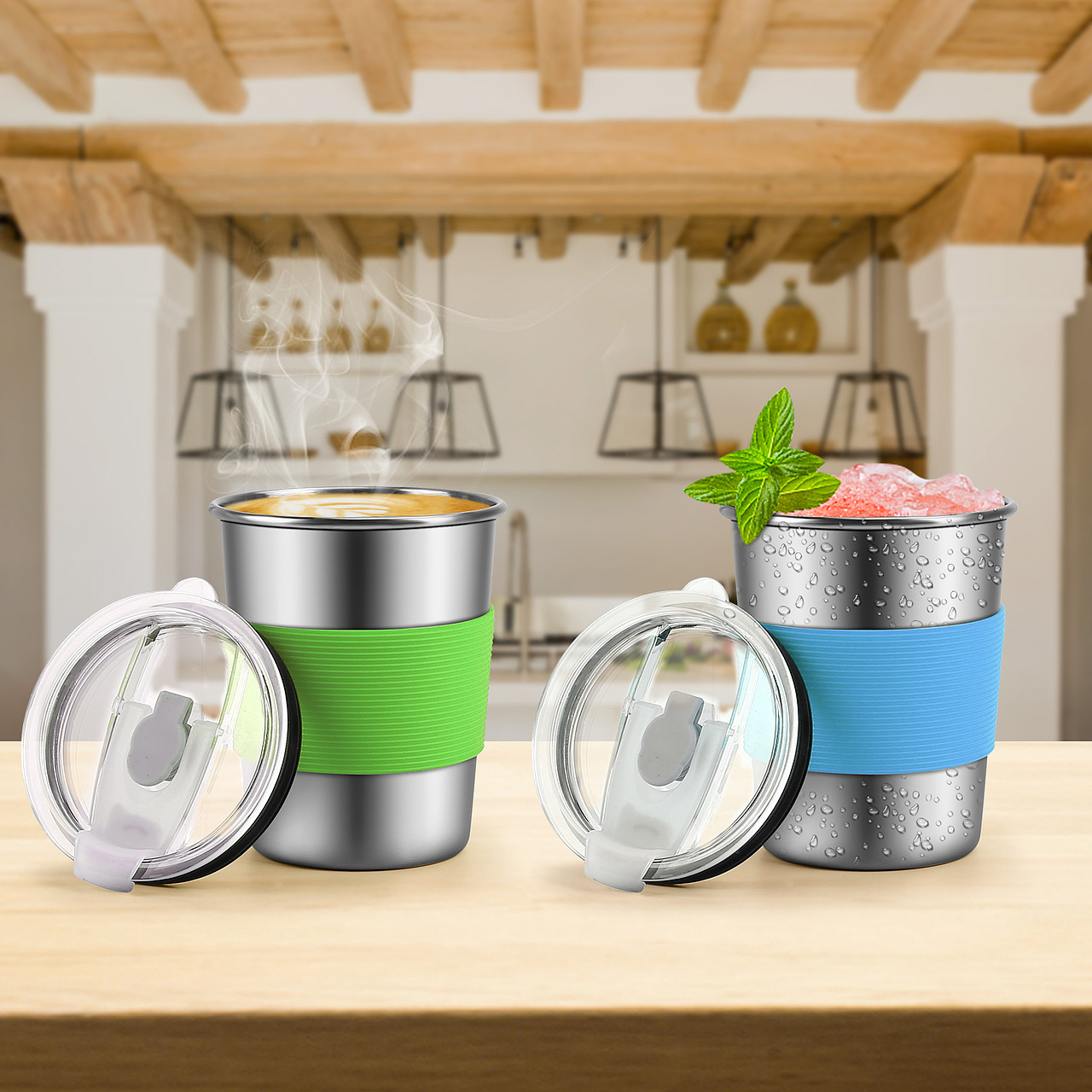 亚马逊主图详情页设计︱5色半包硅胶不锈钢水杯