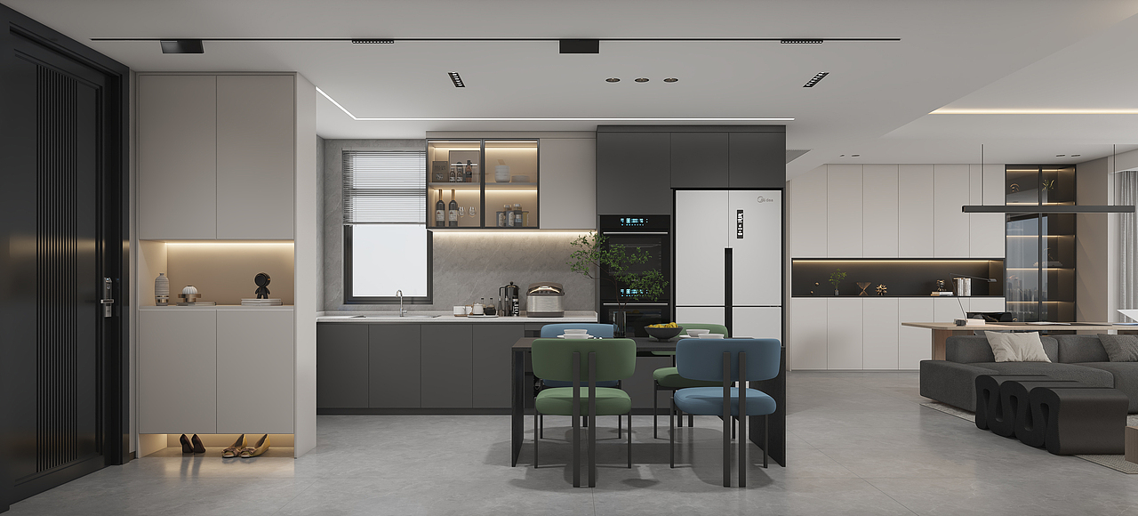 现代风格客餐厅书房—择木创建新晨效果图