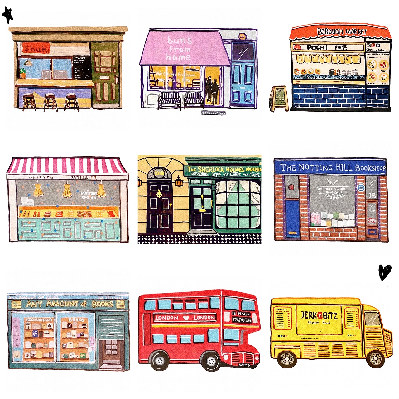 插画｜丙烯马克笔-伦敦街景店铺速写（图ZMzEzMjI4MTAw） - 创作习作 - 站酷设计师YIWENSONG原创素材 - 站酷ZCOOL