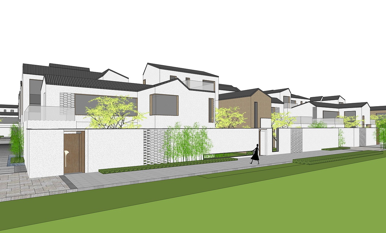 新中式合院别墅SU模型下载