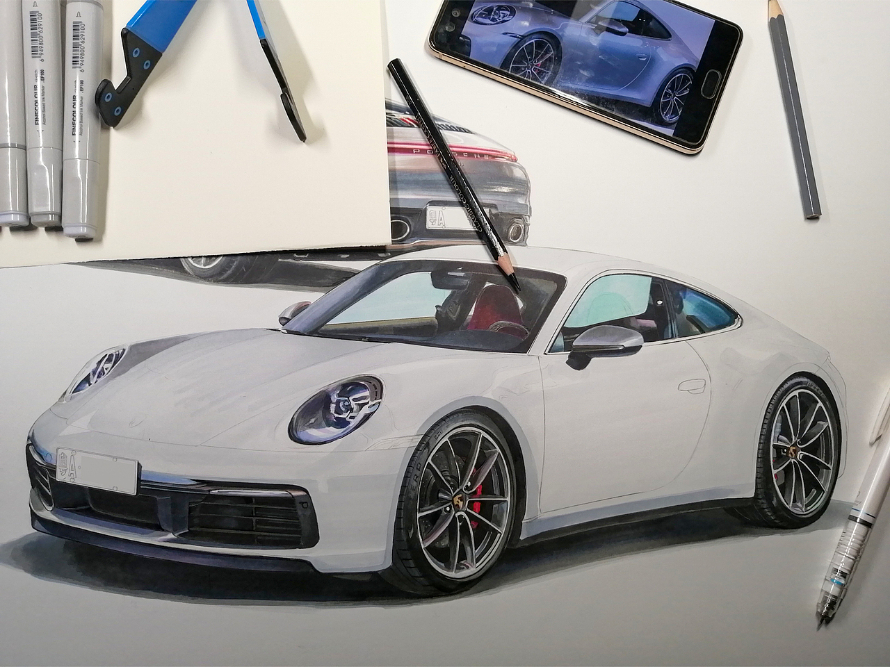 马克笔汽车手绘 保时捷911 Carrera
