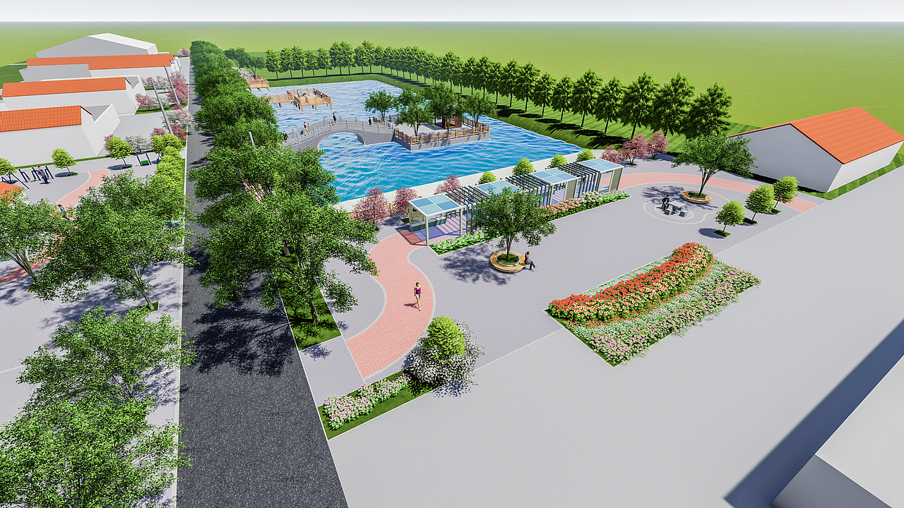 村内生态塘景观及周边