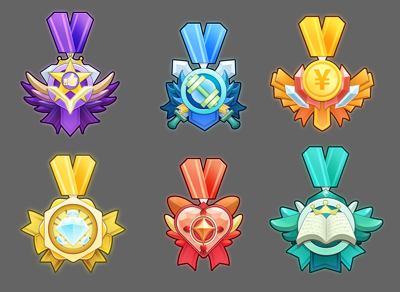 游戏勋章UI设计,icon,Q版勋章