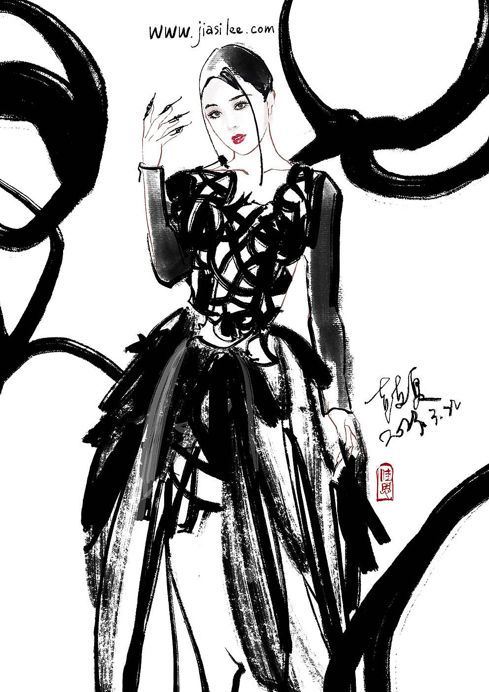 2023年procreate水墨时尚人物插画（图ZMzcwODUxODg4） - 新锐潮流插画 - 站酷设计师李鼓夏JiasiLee原创素材 - 站酷ZCOOL