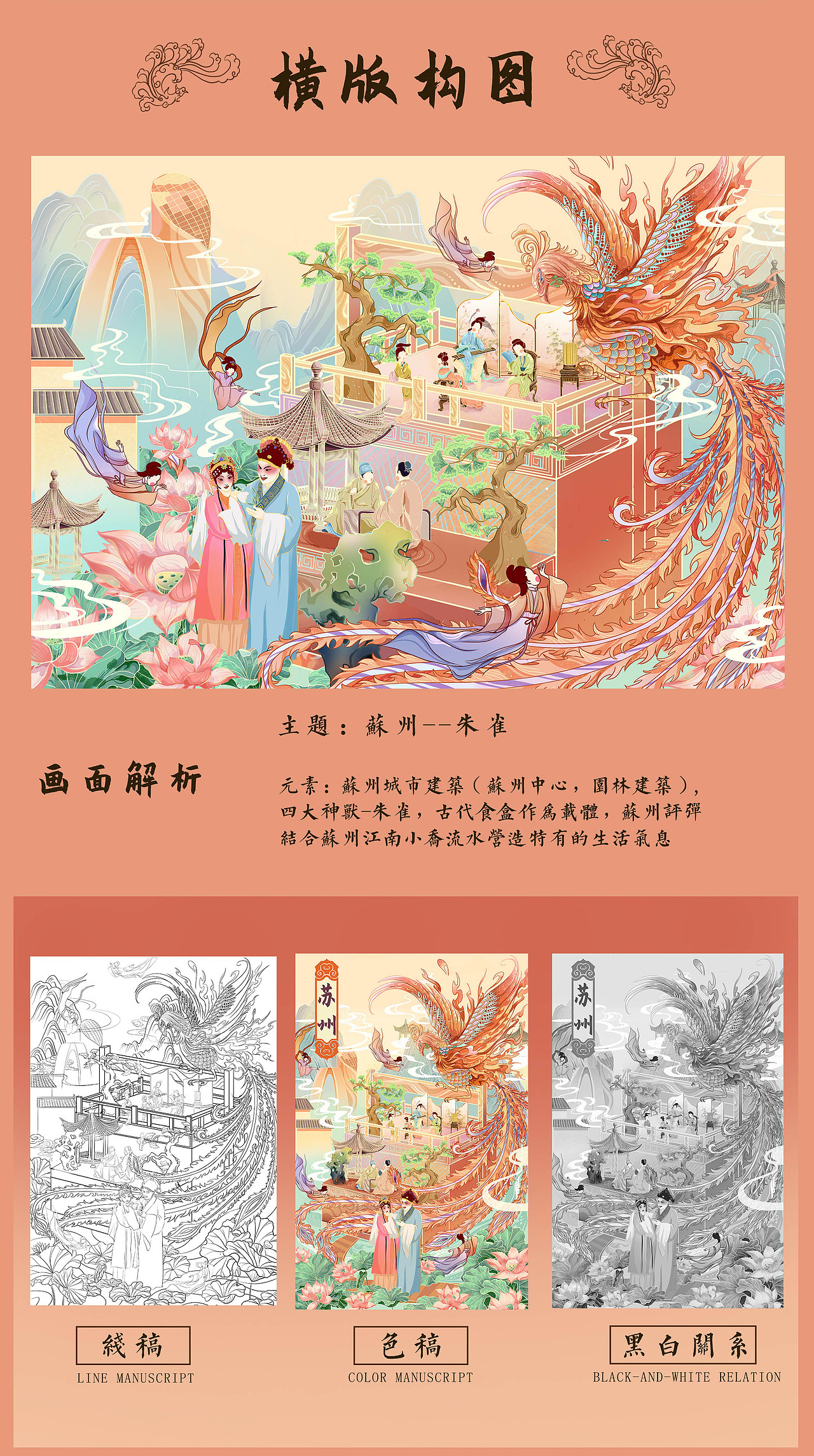 国潮风 苏州城市名片周边产品包装插画-苏州