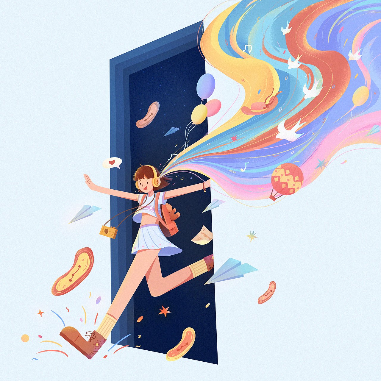 第一个小场景作业,当时刚出来的效果好像不太符合老师定的要求,但我自己很喜欢我想表达的这个画面,所以坚持把它画完了,最后的结果还挺满意的。这幅插图感觉像是自己背上背包,怀着激动的心情带着无比的憧憬戴去往梦想的远方。