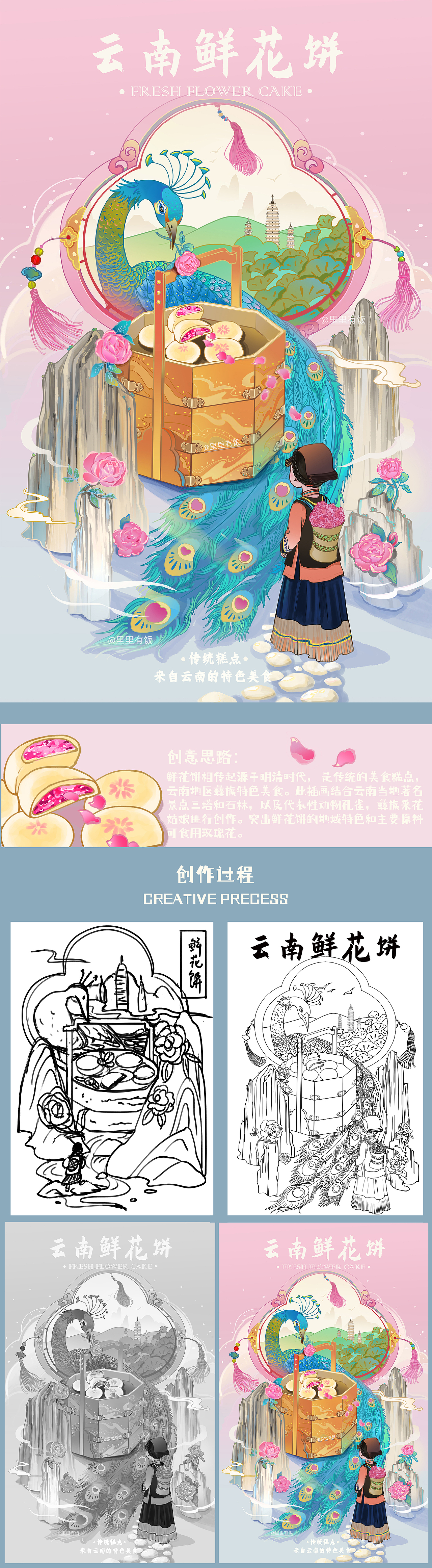 云南鲜花饼国潮美食插画糕点插画