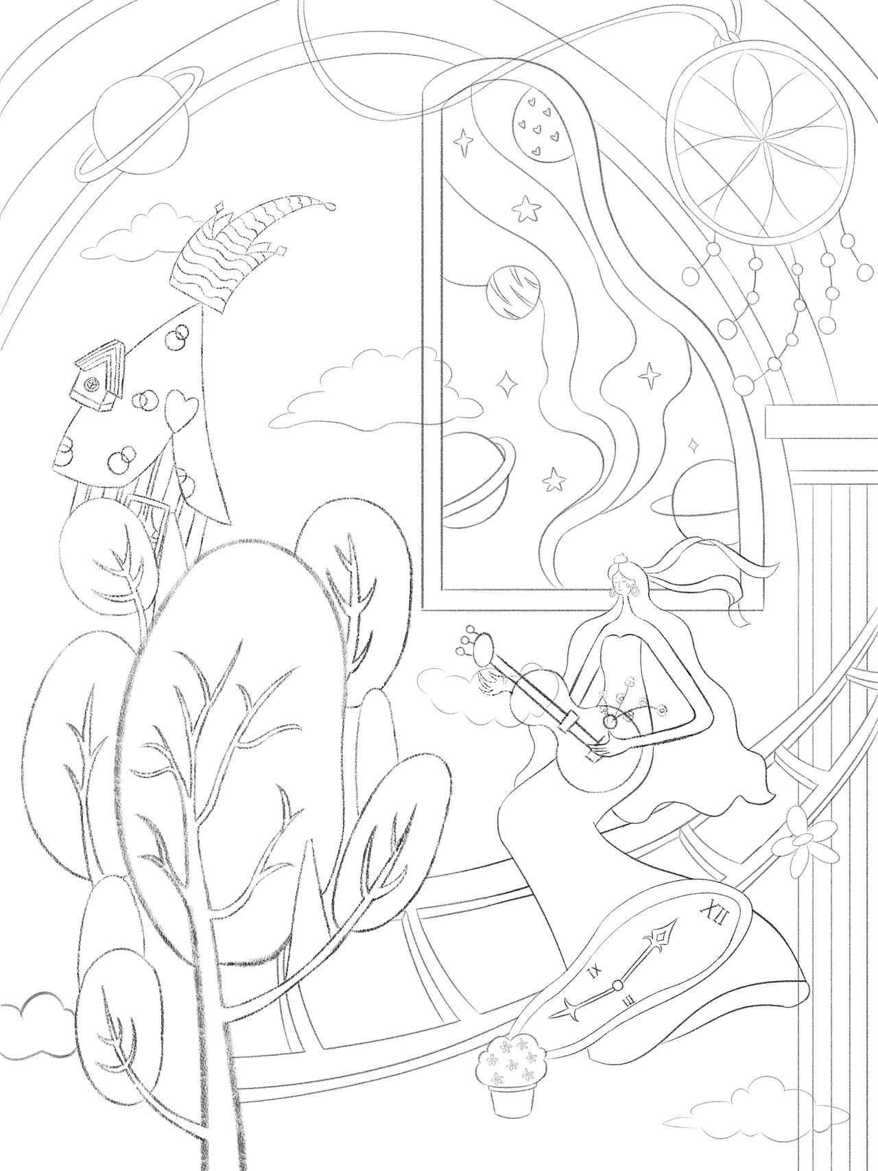 水彩铅笔装饰风 | 梦境之窗