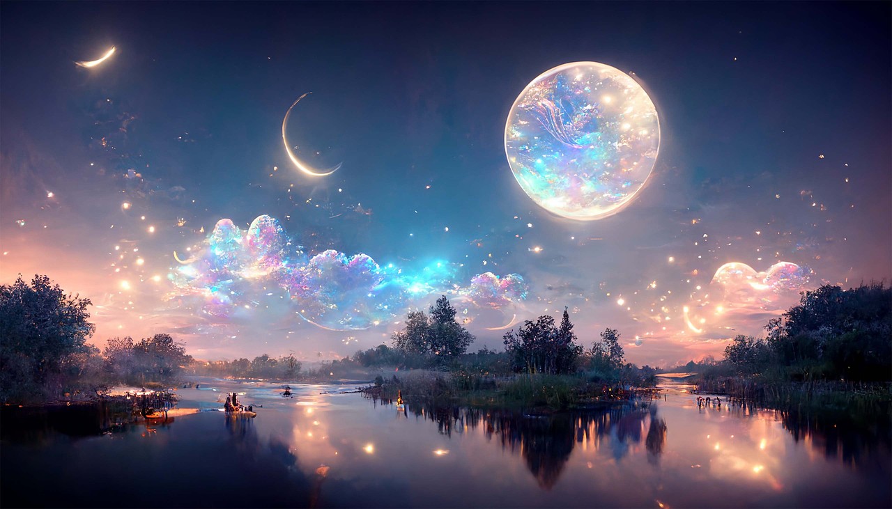 星空瀑布海水月