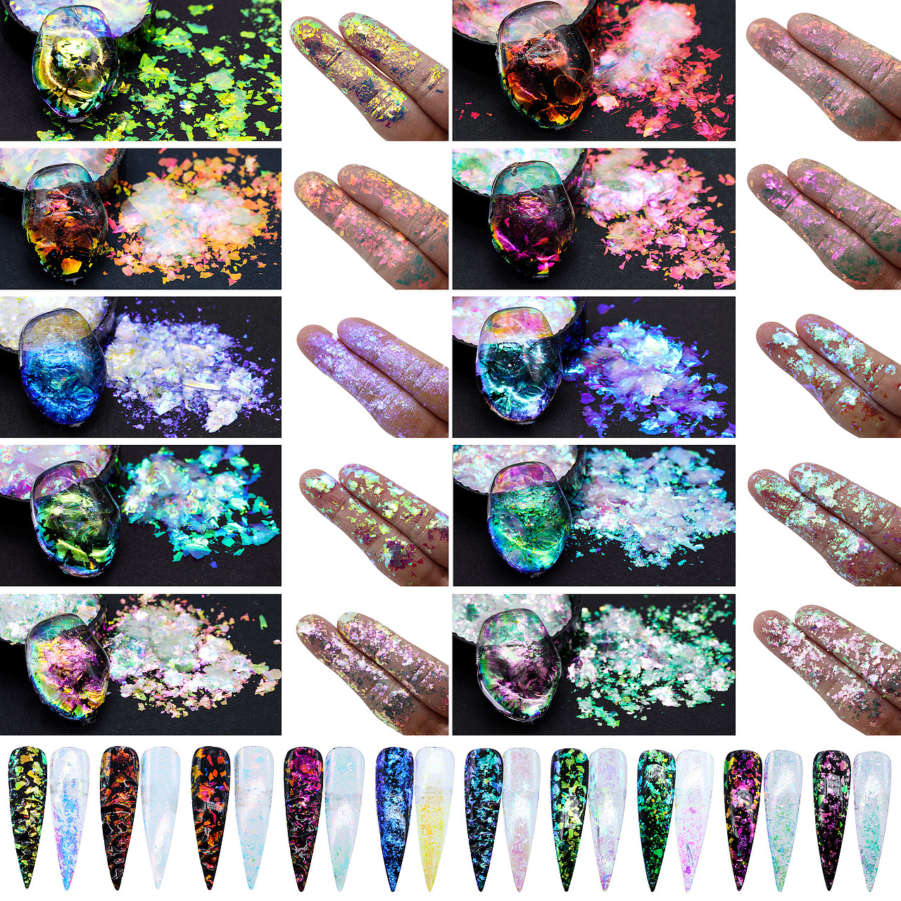 粗片极光变色龙彩妆渐变美妆美甲原料粉拍摄